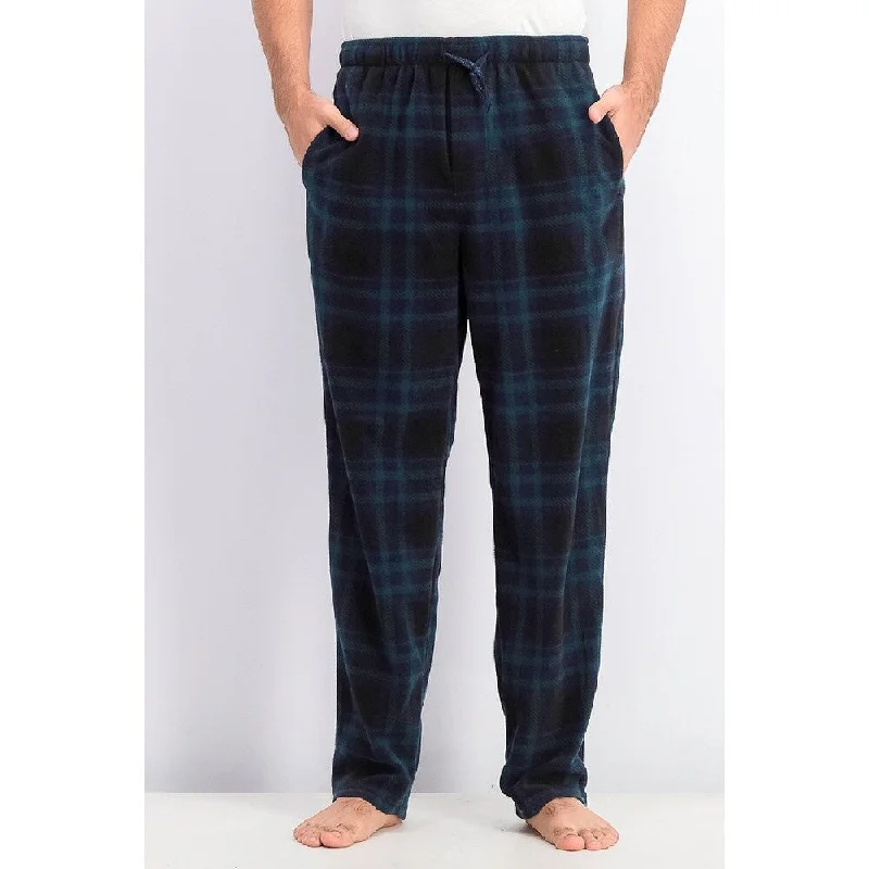 men's athletic gym beige pants-Perry Ellis Men's Plaid Fleece Pajama Pants Navy Size Medium - M