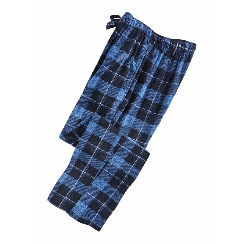 men's slim casual weekend navy pants-Perry Ellis Men's Windowpane Plaid Fleece Pants Navy Size Large