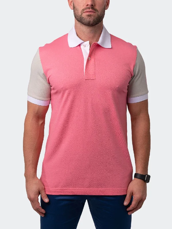 Men's short-sleeve bright deep-classic-neon-accent shirt-Polo MozartBlockTip Pink