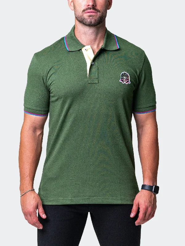 Men's short-sleeve fresh modern-vibrant-jet-black shirt-Polo MozartTwoTip Green