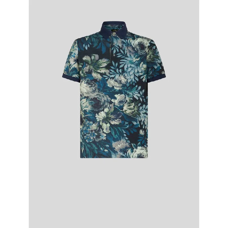 Men's short-sleeve rich plum shirt-POLO SHIRT WITH FLORAL PRINT