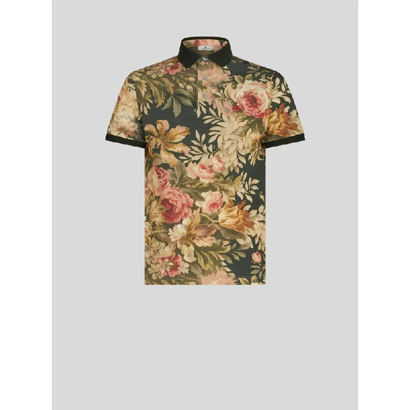 Men's short-sleeve oversized ombre shirt-POLO SHIRT WITH FLORAL PRINT