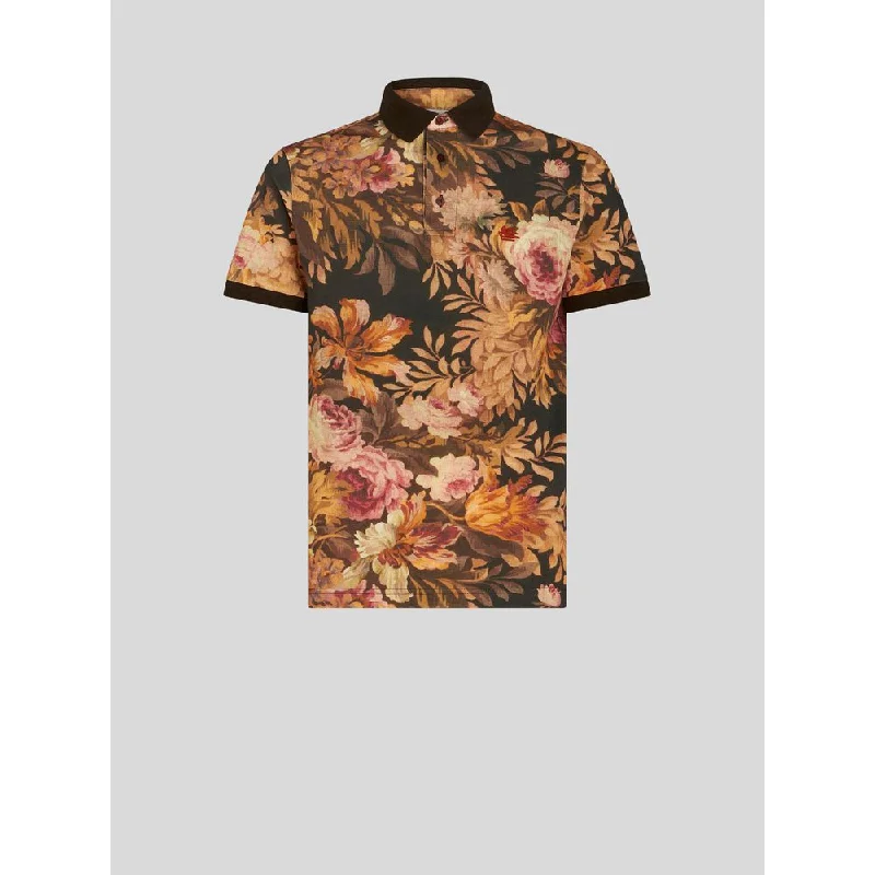 Men's short-sleeve tailored geometric shirt-POLO SHIRT WITH FLORAL PRINT