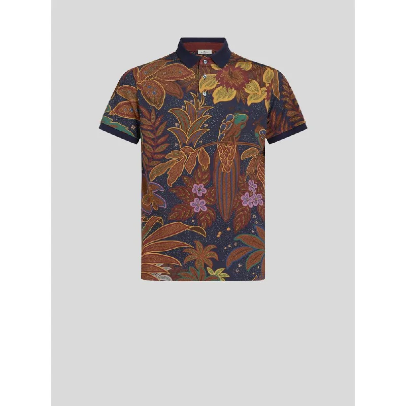 Men's short-sleeve snug monochrome shirt-POLO SHIRT WITH PEACOCK PRINT