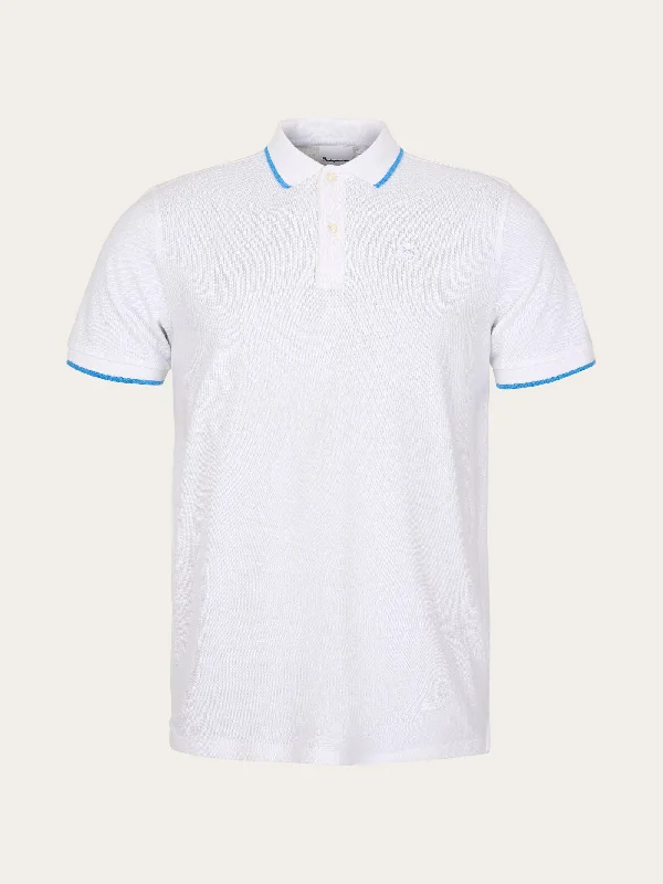 Men's short-sleeve warm stylish-sleek-neutral-wide-zigzag shirt-Polo with badge and contract stripe at rib - Bright White