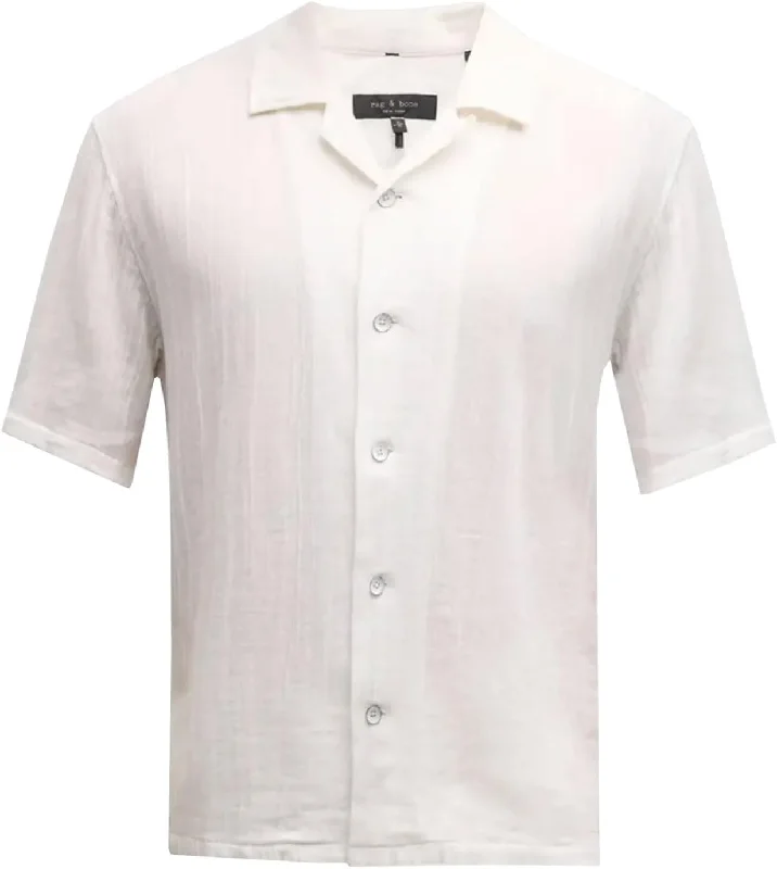 Men's short-sleeve muted fresh-modern-firm-purple shirt-Rag & Bone Men's Avery Gauze Shirt, White Short Sleeve