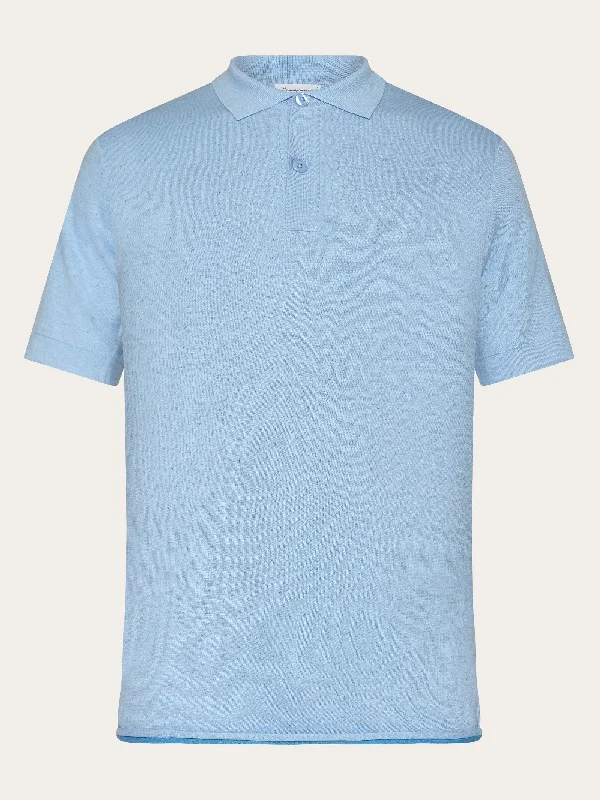 Men's short-sleeve stylish sleek-neutral-casual-nylon shirt-Regular double layer knitted short sleeved polo - GOTS - Dusk Blue