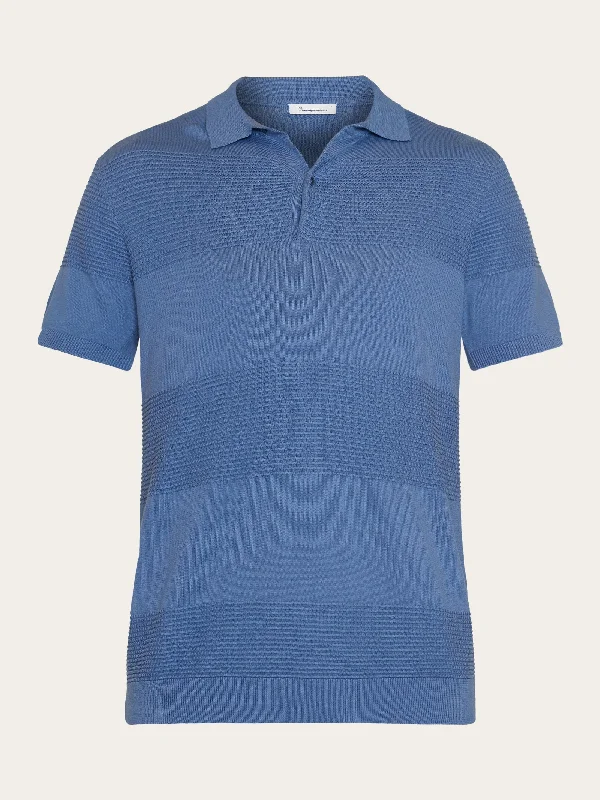 Men's short-sleeve rich sporty-subtle-soft-trendy-trekking top-Regular pattern knitted short sleeved polo - GOTS/Vegan - Moonlight Blue