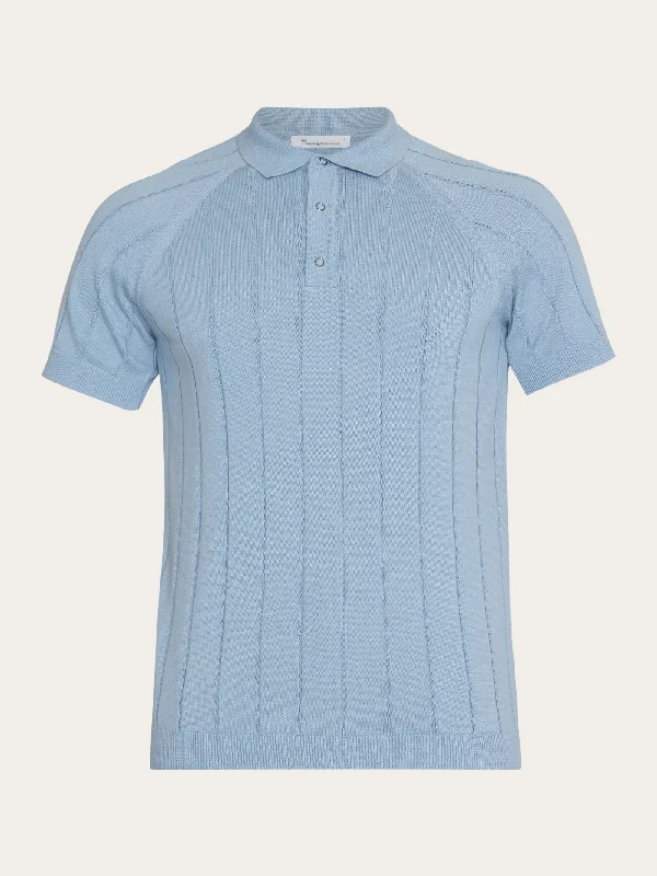 Men's short-sleeve bright deep-classic-muted-sustainable-upcycled top-Regular short sleeved striped knitted polo - GOTS/Vegan - Asley Blue