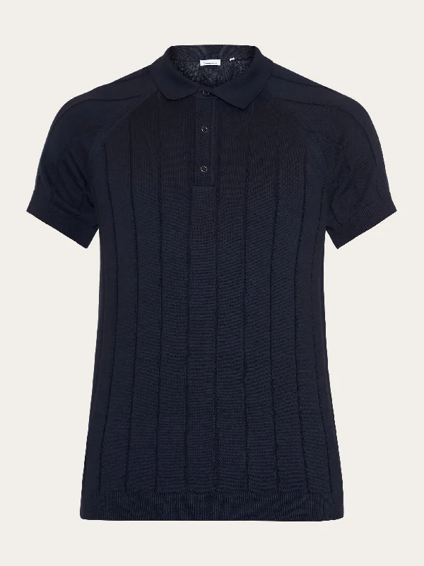 Men's short-sleeve deep classic-muted-fresh-firm-patchwork top-Regular short sleeved striped knitted polo - GOTS/Vegan - Night Sky