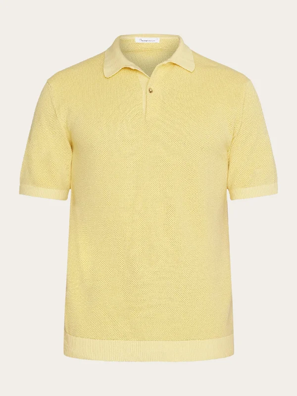 Men's short-sleeve trendy bright-deep-classic-muted-soccer top-Regular two toned knitted short sleeved polo - GOTS/Vegan - Misted Yellow