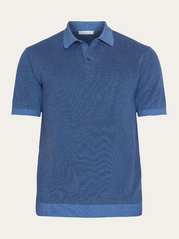 Men's short-sleeve fresh modern-vibrant-tropical-retro-canoeing top-Regular two toned knitted short sleeved polo - GOTS/Vegan - Moonlight Blue