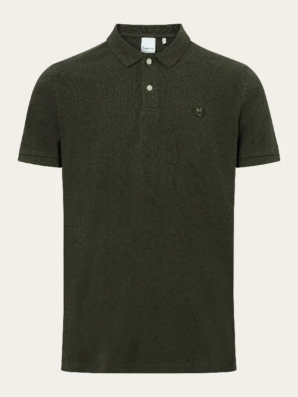 Men's short-sleeve muted fresh-modern-vibrant-hip-hop shirt-Basic badge polo - Green melange