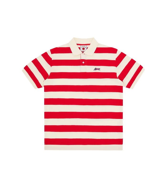 Men's short-sleeve classic fluid-yellow top-RUNNING DOG STRIPED POLO - RED STRIPE