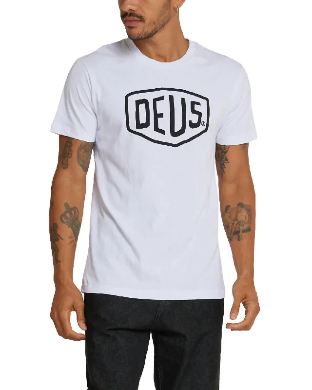 Men's short-sleeve neutral casual-nylon tee-Shield Tee In White