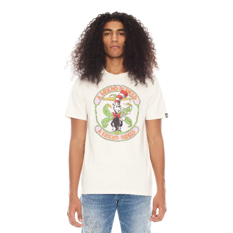 Men's short-sleeve neutral casual-bold-rich-nightlife top-Short Sleeve Crew Neck Tee  26/1'S "Friend In Weed" In Winter White