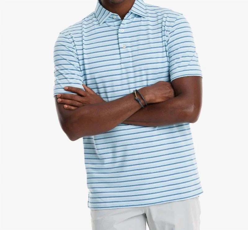 Men's short-sleeve rugged urban-tough-contrast-sleeve top-Short Sleeve Ryder Mastic Stripe Perf Polo In Heather Rain Water