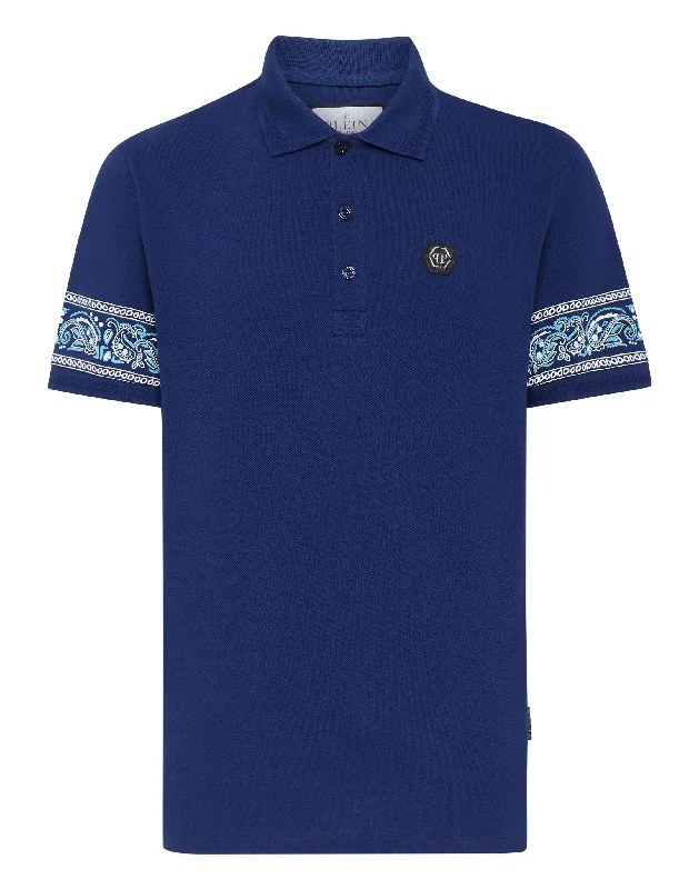 Men's short-sleeve retro plush-scoop-neck top-Slim Fit Piquet Polo Shirt SS Paisley Bandana