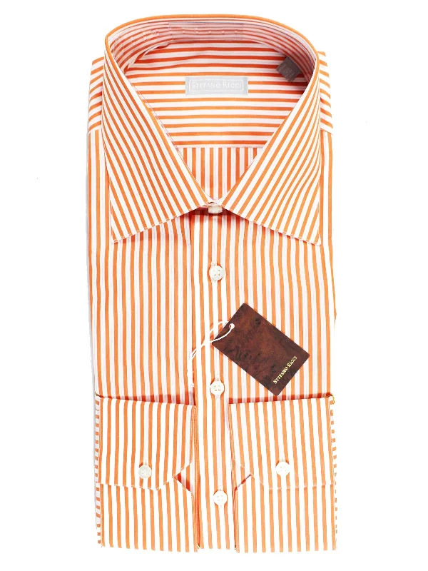 Men's short-sleeve sleek BMX top-Stefano Ricci Dress Shirt White Orange Stripes 45 - 17 3/4 SALE