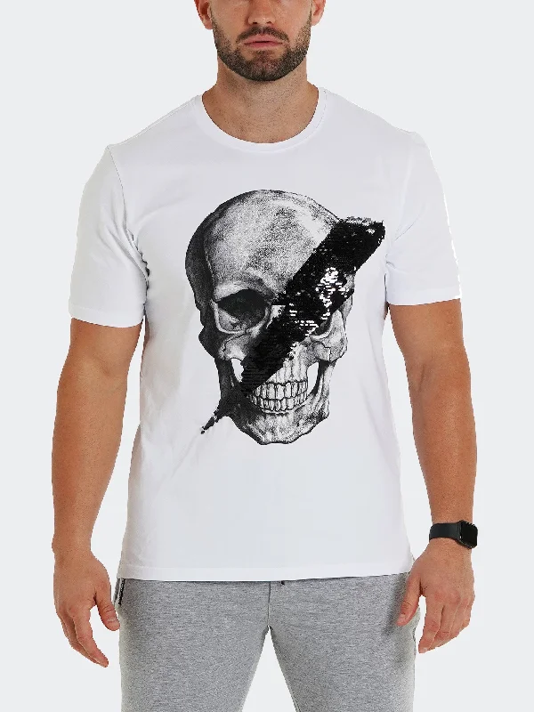 Men's short-sleeve rugged urban-warm-stylish-full-sweat-wicking top-Tee SkullDisco White