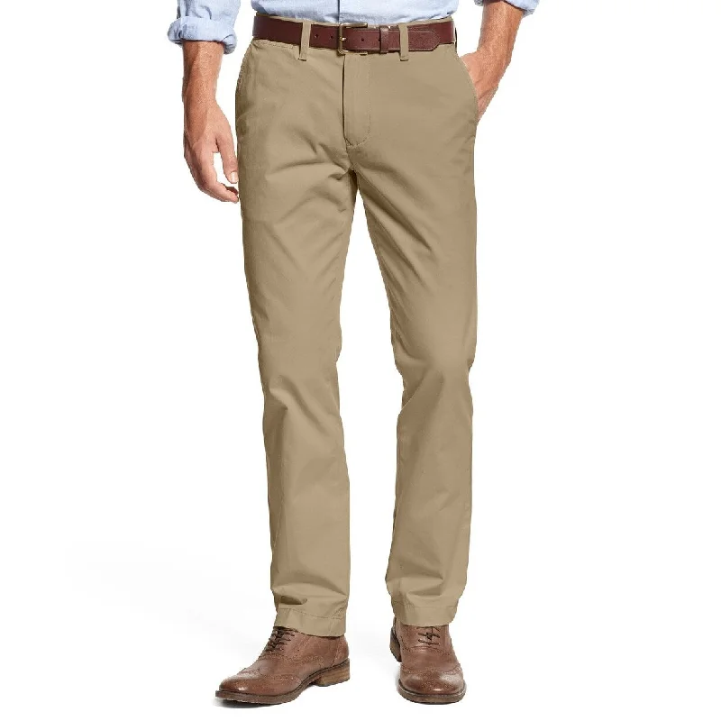 men's tailored outdoor brown pants-Tommy Hilfiger Men's Custom-Fit Chinos Drizzle Size 42"W x 30"L - Beige - 42x30