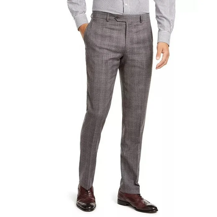 men's casual wedding gray pants-Tommy Hilfiger Men's Modern-Fit Thflex Stretch Gray/Black Plaid Suit Separate Pants Gray Size 32X34