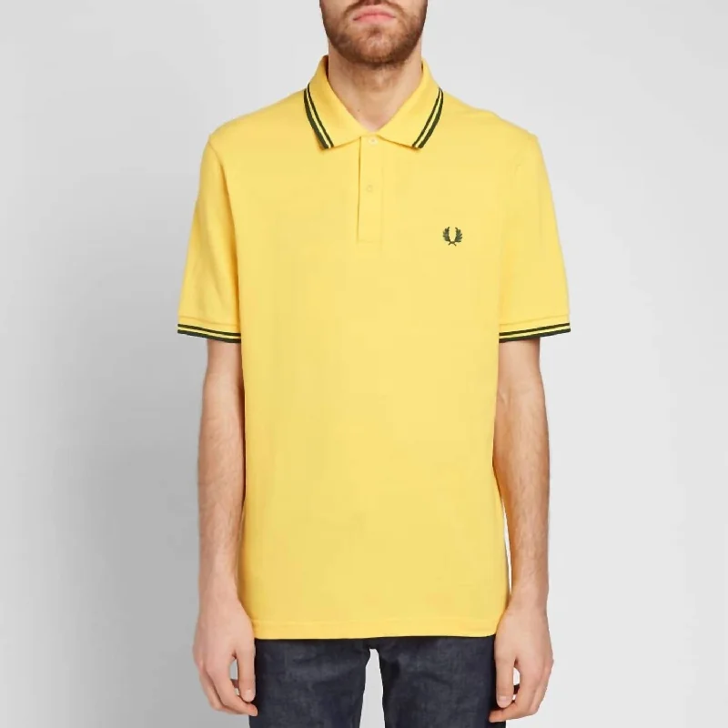 Men's short-sleeve deep classic-sleek-curved-hem top-Twin Tipped Polo In Maize