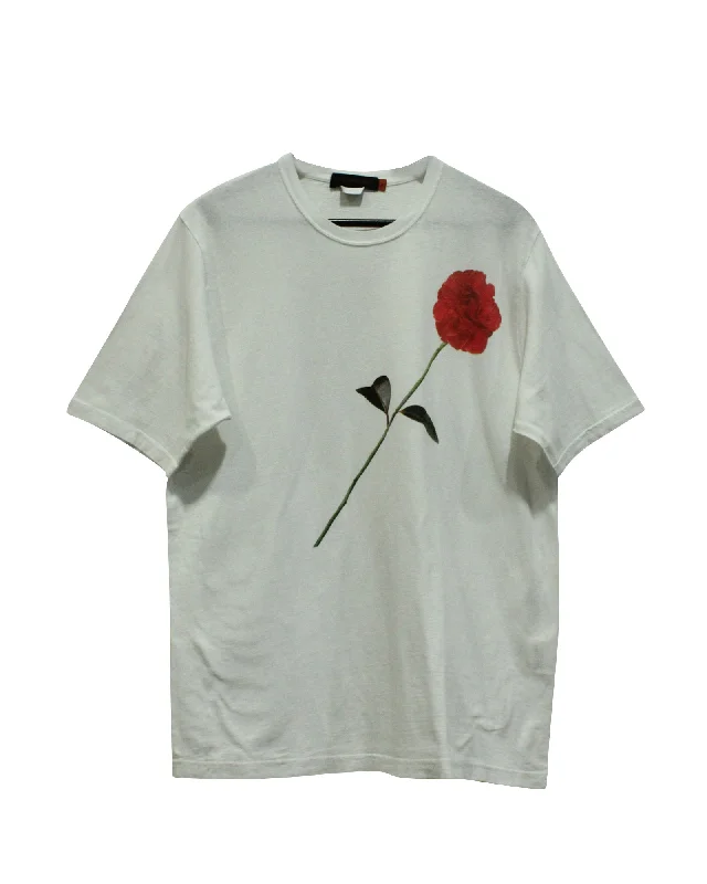 Men's short-sleeve warm stylish-sleek-airy-ultra-light top-Undercover x Joyce Rose Print T-shirt in White Cotton