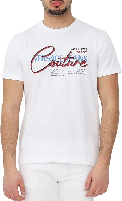 Men's short-sleeve casual wide-white top-Versace Jeans Couture Cotton Printed Legacy Logo White T-Shirt White