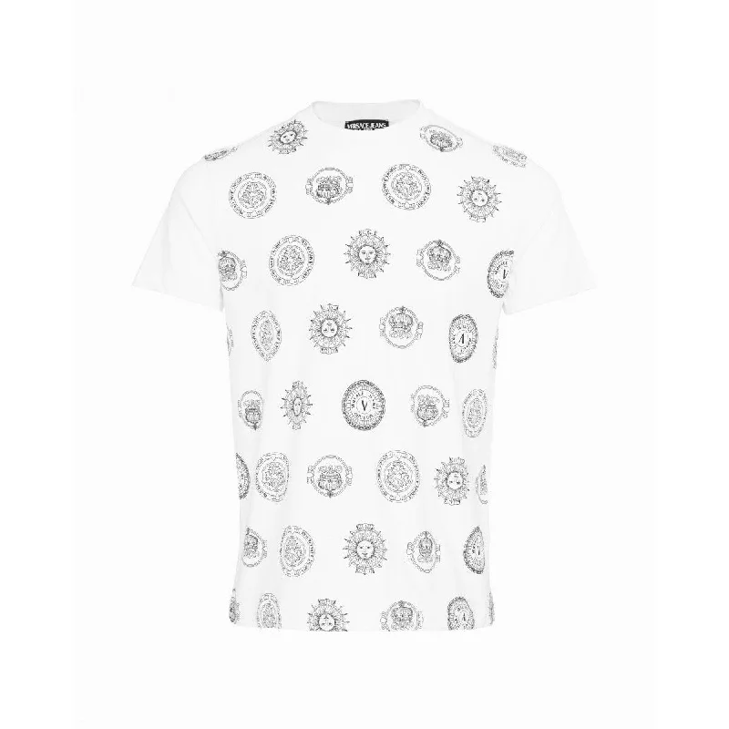 Men's short-sleeve urban bronze tee-Versace Jeans Couture Men's White All Over Logo Short Sleeve Crew Neck T-Shirt