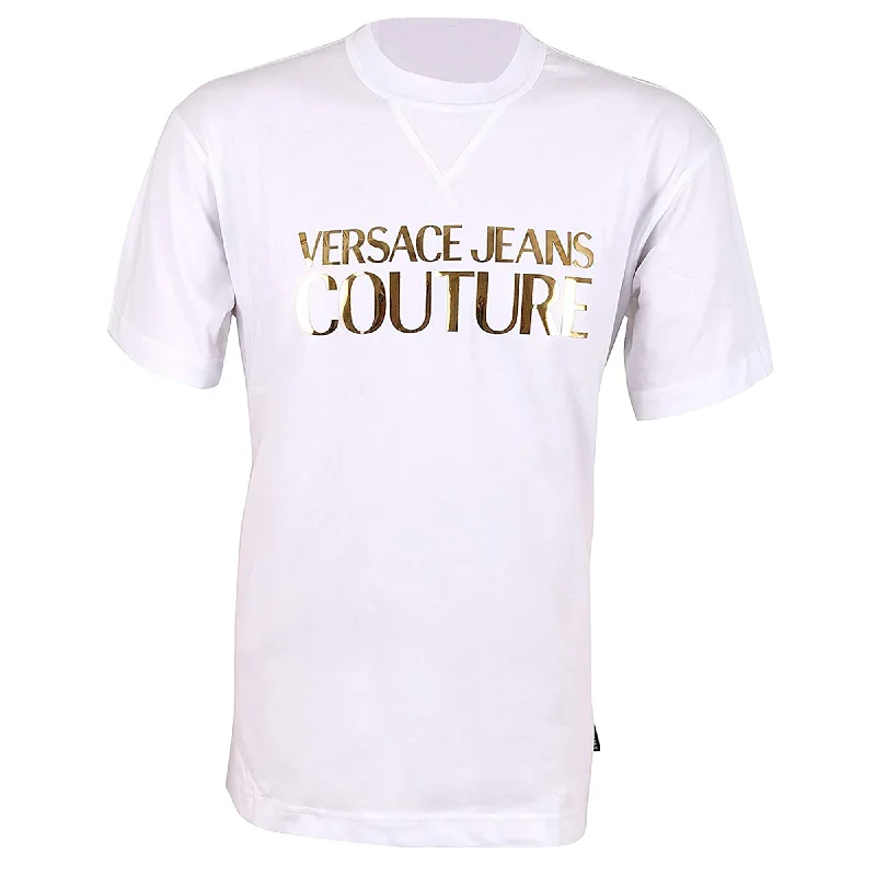 Men's short-sleeve vibrant jet-black tee-Versace Jeans Couture Men's White Gold Metal Logo Short Sleeve T-Shirt