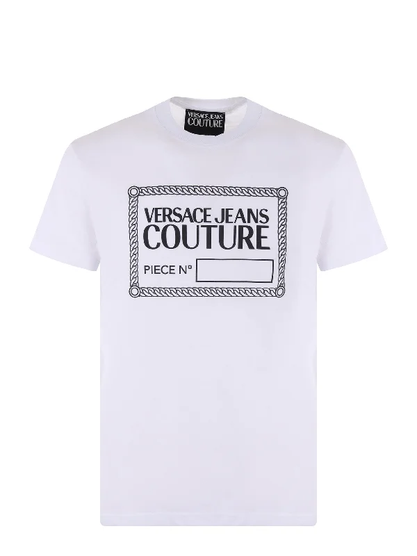 Men's short-sleeve bold electric-blue top-Versace Jeans Couture Men's White Label Design Short Sleeve T-Shirt