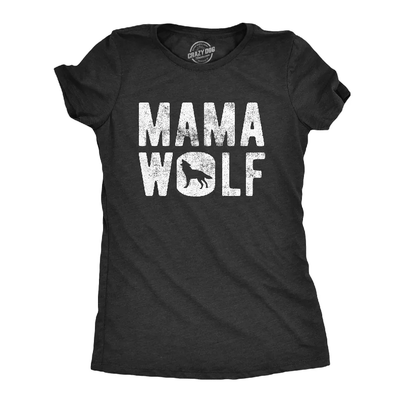 Men's short-sleeve modern vibrant-tropical-retro-cool-carnival shirt-Womens Mama Wolf Tshirt Funny Camping Pack Mothers Day Graphic Novelty Tee