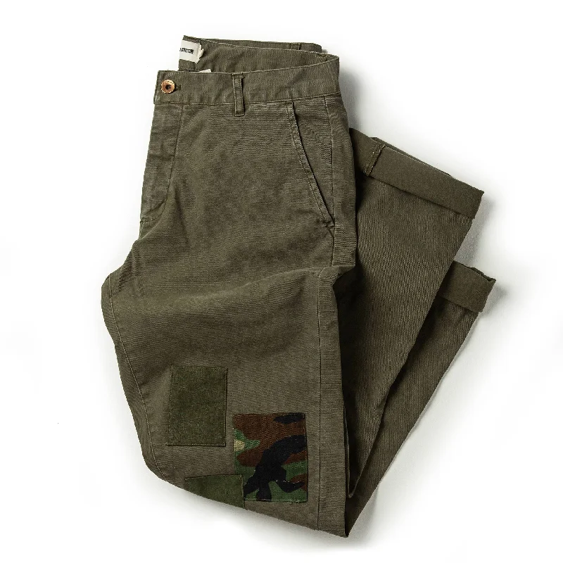 men's relaxed formal dinner blue pants-The Atelier and Repairs Chino in Olive