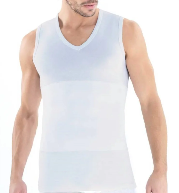 Men's short-sleeve subtle soft-pale-sage tee-Body Control Advanced Shaping V-Neck Tank In White