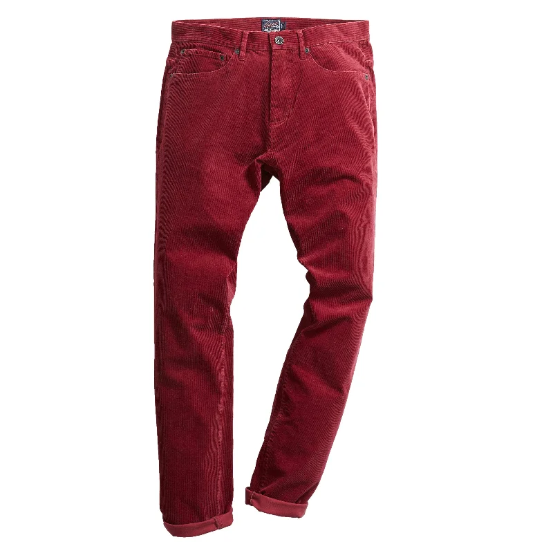 men's tailored party navy pants-Burlington Corduroy 5 Pocket - Crimson