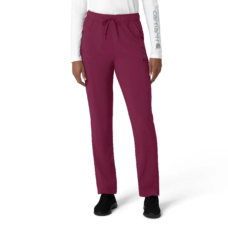 men's flat-front evening red pants-Carhartt Force Cross-Flex Women's Straight Leg Cargo Scrub Pant - Wine