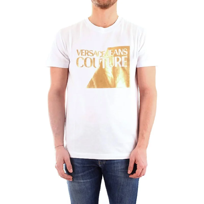 Men's short-sleeve cool rugged-true-sunproof tee-Gold Logo Short Sleeve T-Shirt In White