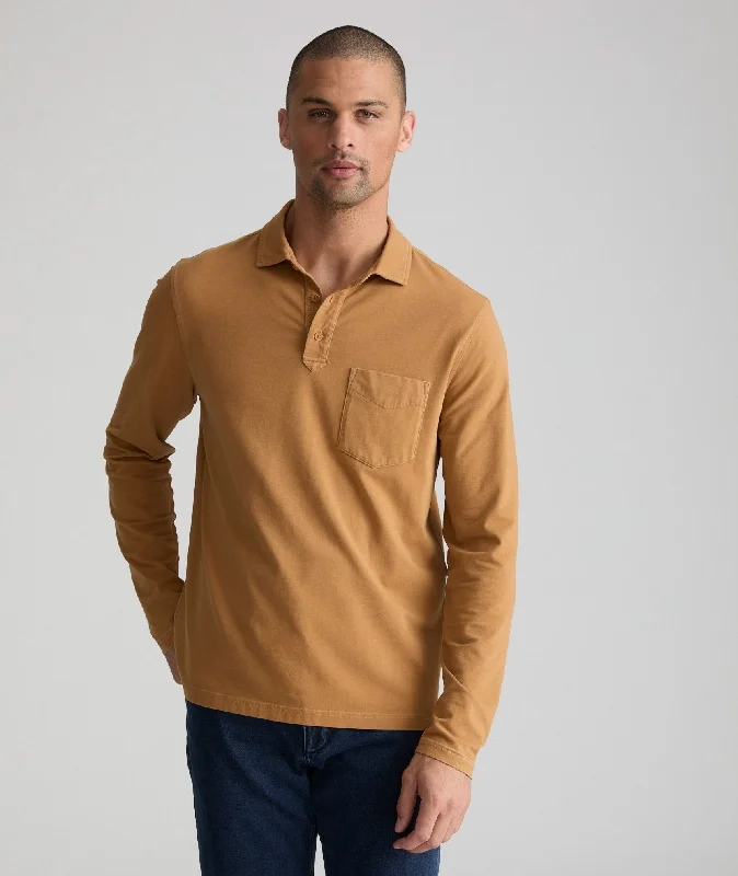 men's flat-front evening beige pants-Garment-Dyed Long-Sleeve Polo