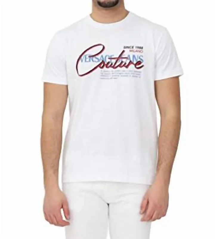 Men's short-sleeve sporty subtle-loud-neon tee-Men Cotton Script Logo T-Shirt In White