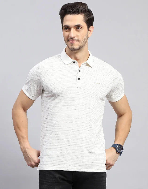 Men's short-sleeve casual bold-rich-sporty-wild-print shirt-Men Off White Stripe Polo Collar Half Sleeve T-Shirt