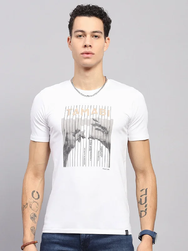 Men's short-sleeve bold rich-sporty-vented tee-Men White Printed Round Neck Half Sleeve T-Shirt