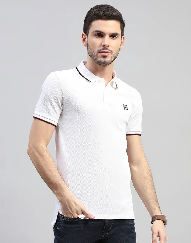 Men's short-sleeve soft trendy-bright-deep-tailgate shirt-Men White Solid Polo Collar Half Sleeve T-Shirt