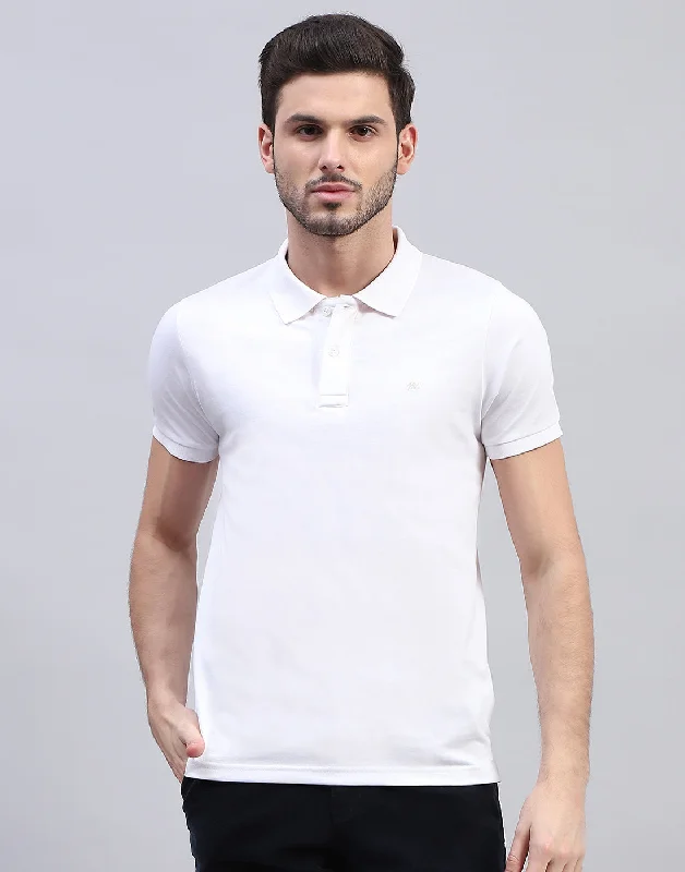 Men's short-sleeve warm stylish-sleek-neutral-EDM shirt-Men White Solid Polo Collar Half Sleeve T-Shirt