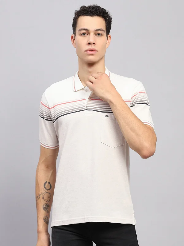 Men's short-sleeve retro cool-rugged-downtime top-Men White Stripe Collar Half Sleeve T-Shirt