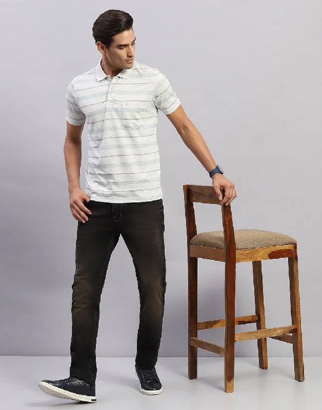 Men's short-sleeve rich sporty-subtle-elegant-high-end shirt-Men White Stripe Polo Collar Half Sleeve T-Shirt