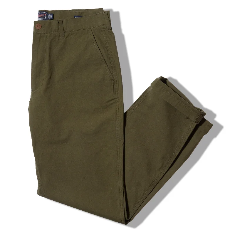 men's flat-front evening green pants-Mercer  Cotton Officer Pants - Dark Olive