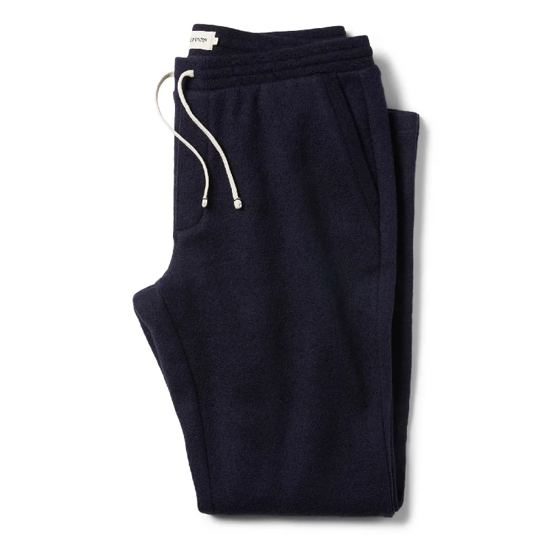 men's relaxed beach beige pants-The Weekend Pant in Navy Boiled Wool